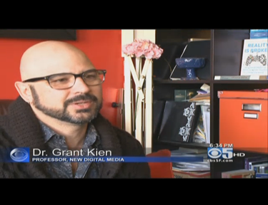 CSUEB Professor Grant Kien being interviewed on KPIX CBS San Francisco about #26acts of random kindness.