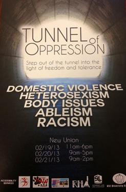 Poster for the Tunnel of Oppression event at CSUEB on Feb. 19-21.