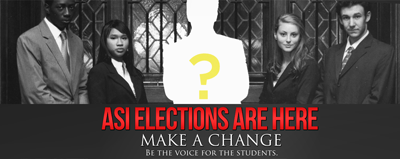 ASI Elections logo; "Make a change, be a voice for the students"