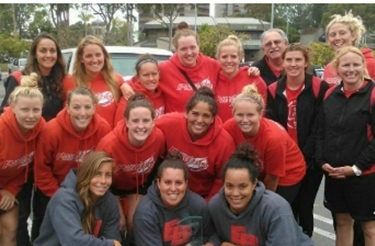 Group photo of the 2013 CSUEB women's water polo team.