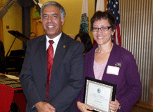 Lisa Booker was congratulated as Cunniffe Award recipient by University President Mo Qayoumi