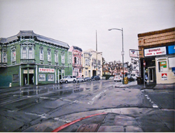 Painting of downtown Oakland street.