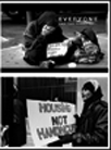 Two black and white photos of homeless persons on the street.